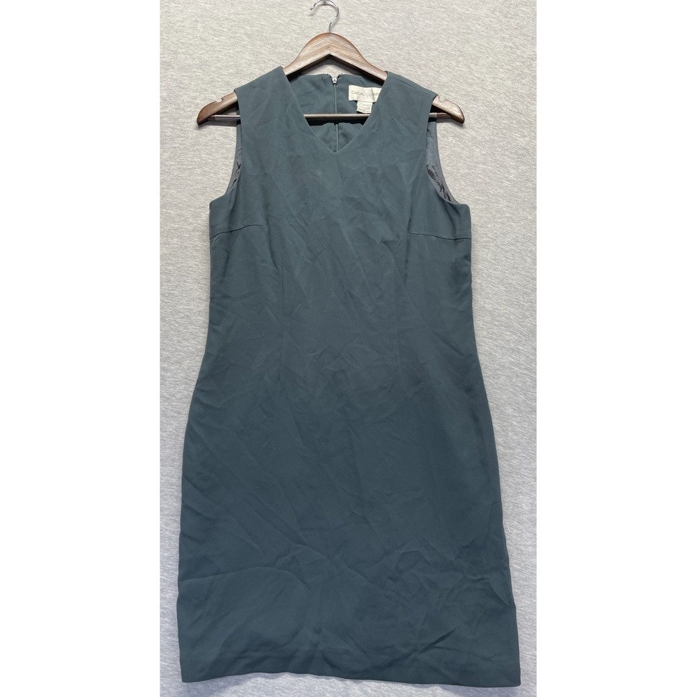 Casual Corner Sheath Dress Womens 10 Slate Gray V Neck Sleeveless Back Zip Party